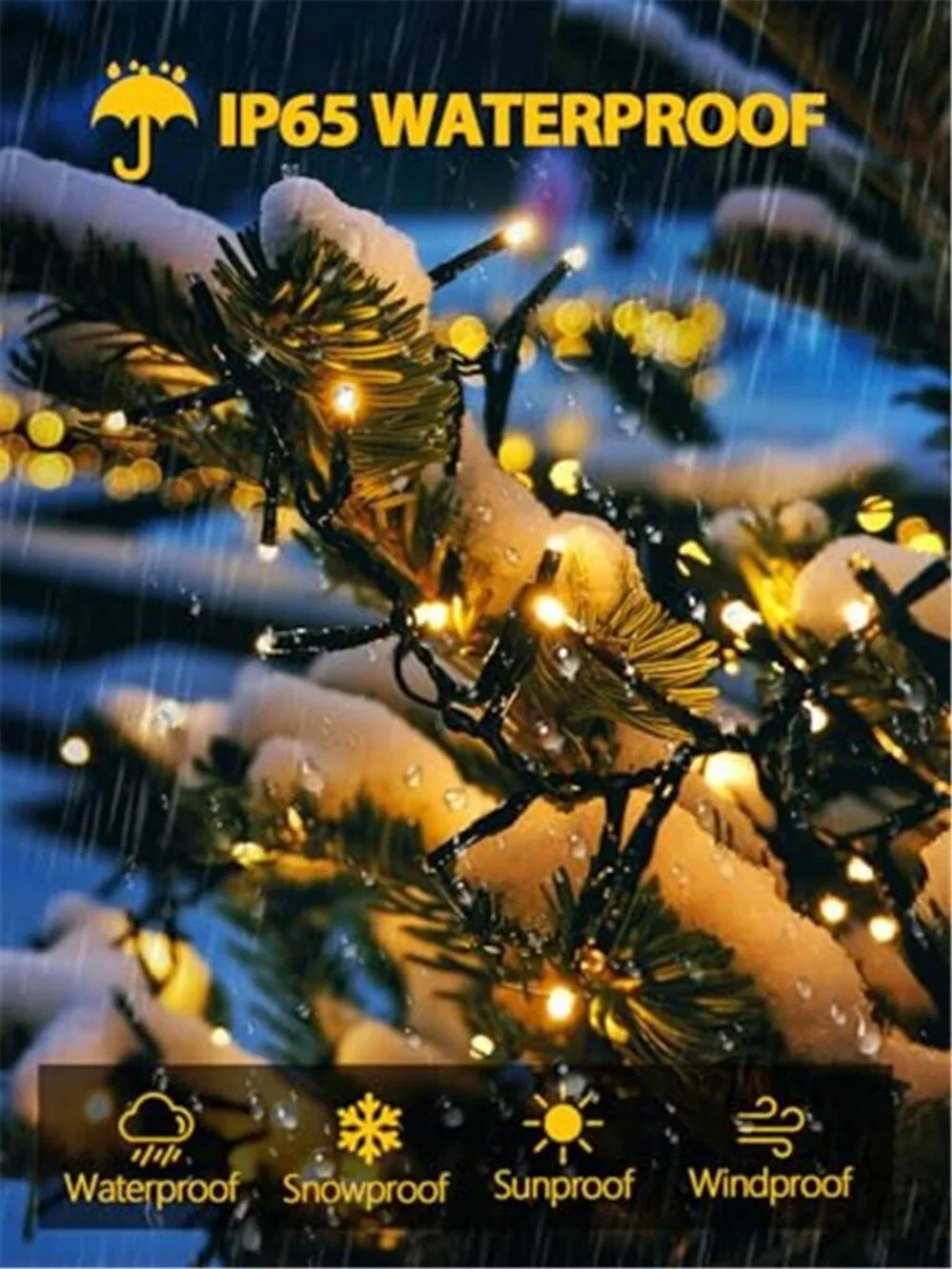 2 Pack 200 LED Solar String Lights Outdoor Waterproof 8 Modes Warm White